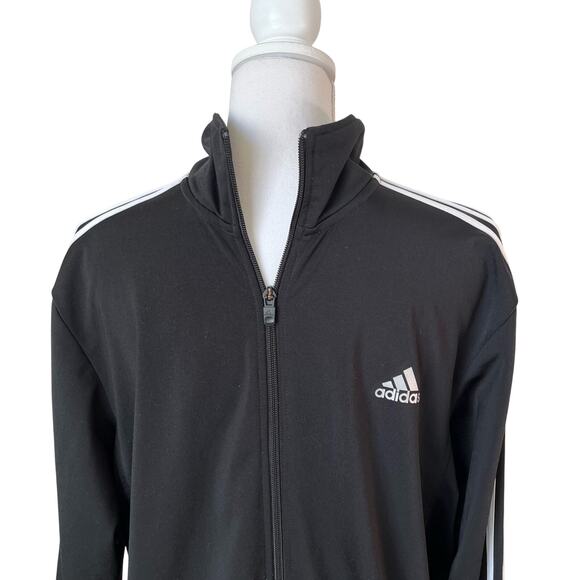 Adidas Jacket Men's Large Black White Stripes Full Zip Athletic Track Warmup - Picture 2 of 7